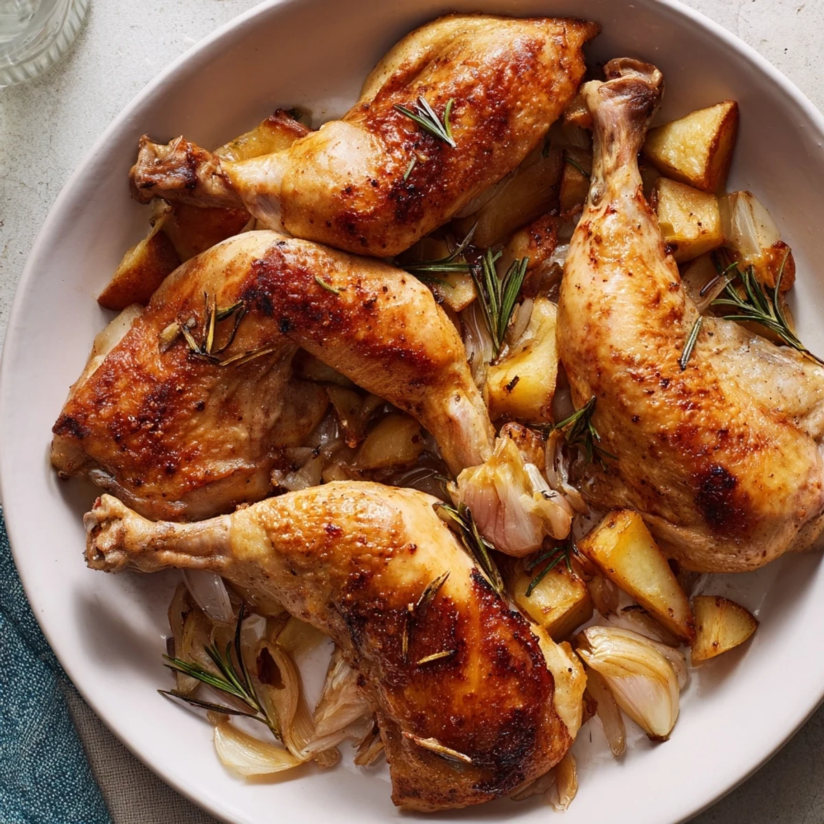 Golden brown Roast Chicken with Rosemary and Garlic, inviting with its crispy skin, ready to serve.