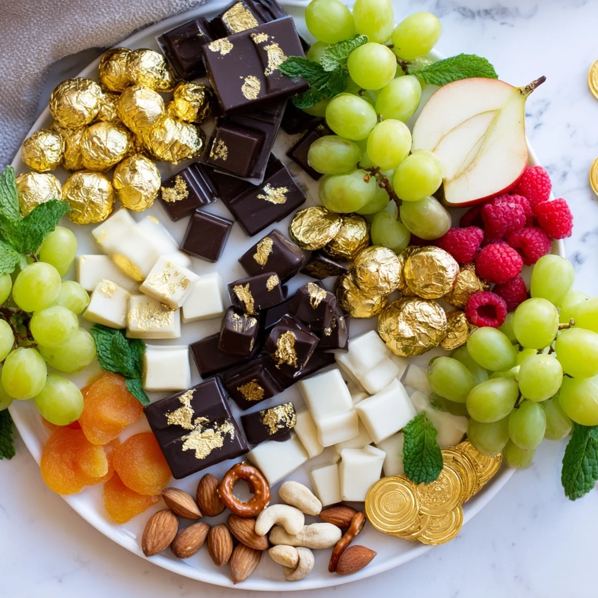 Celebrate the New Year with this gorgeous Gold Foil Wrapped Chocolate Board and its delicious components.