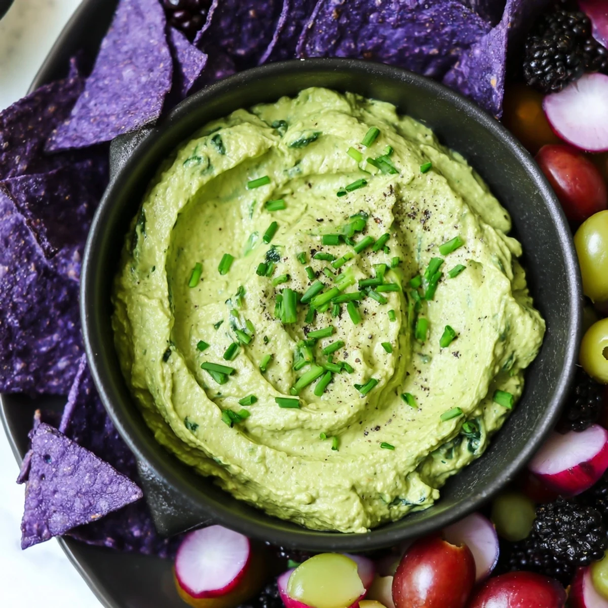 Witch's Brew Cauldron dip, a spooky Halloween appetizer, features a vibrant green dip in a black cauldron.