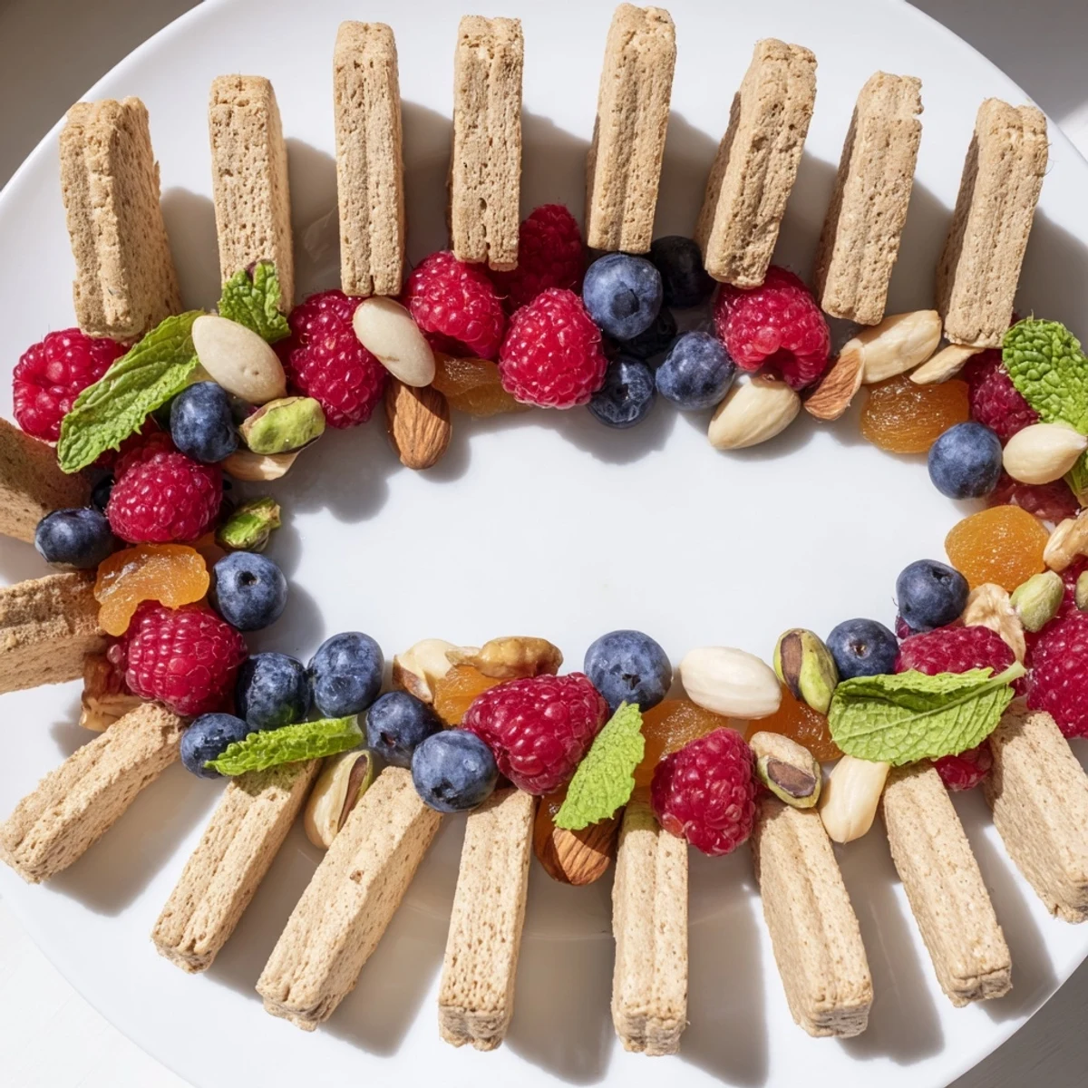 A beautiful "Picket Fence" snack platter overflowing with berries and nuts, ready to share.
