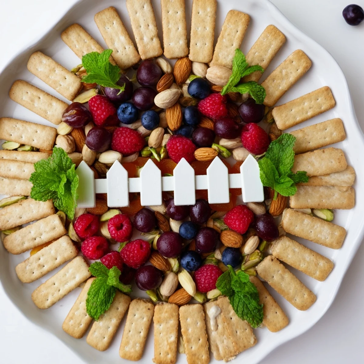See the colorful "Picket Fence" appetizer, a delicious mix of nuts and fruit on crackers.