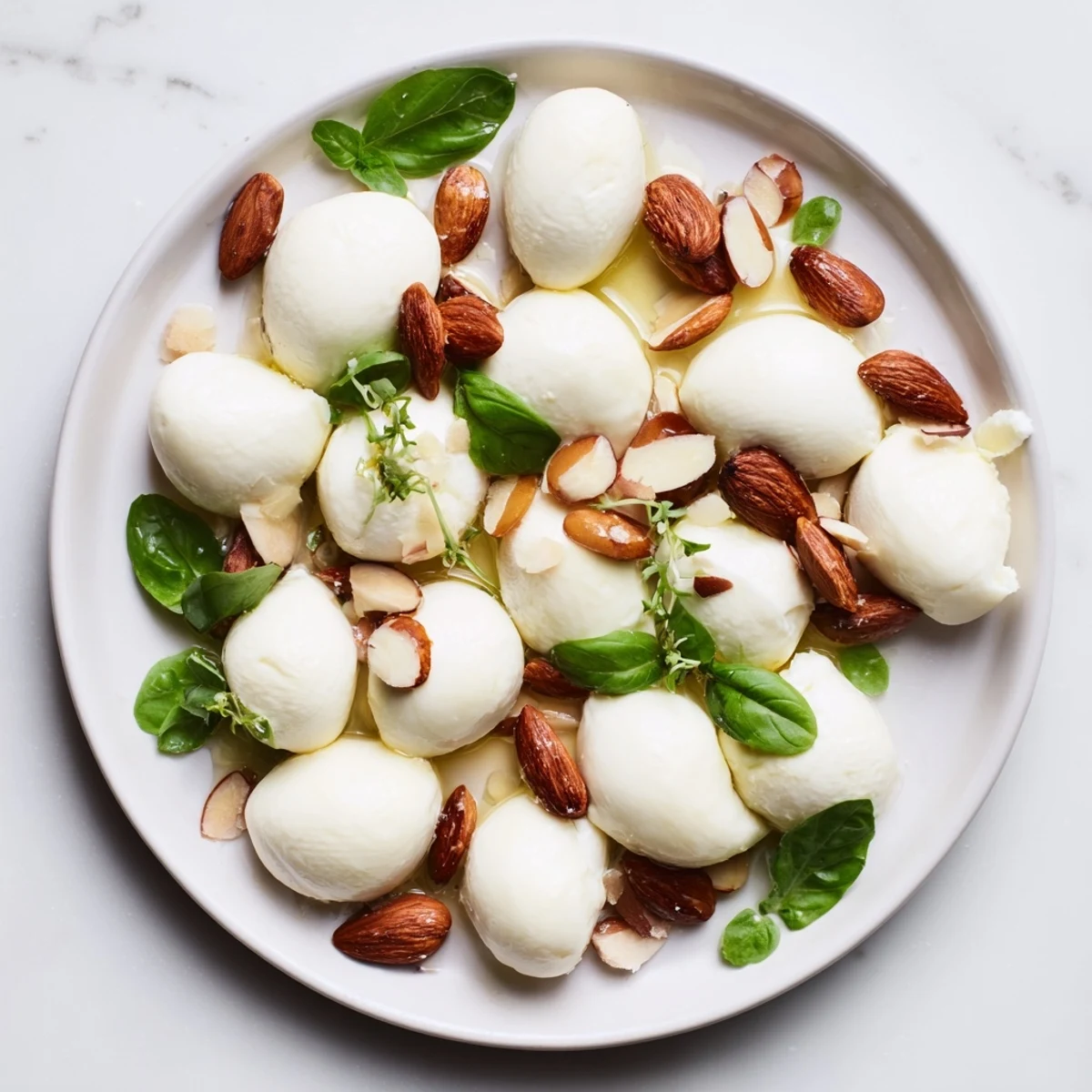 The Polished Pebble appetizer beautifully displays oval cheeses and toasty almonds, a unique and flavorful dish.