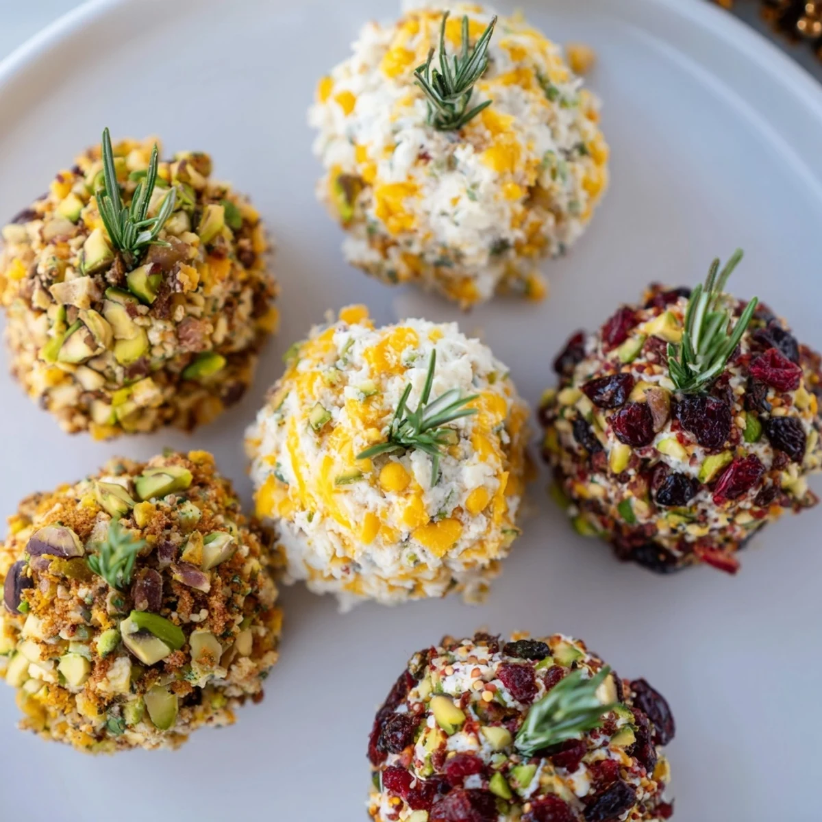 Vibrant cheese ball Holiday Ornament Clusters, each coated and ready to savor this appetizer.