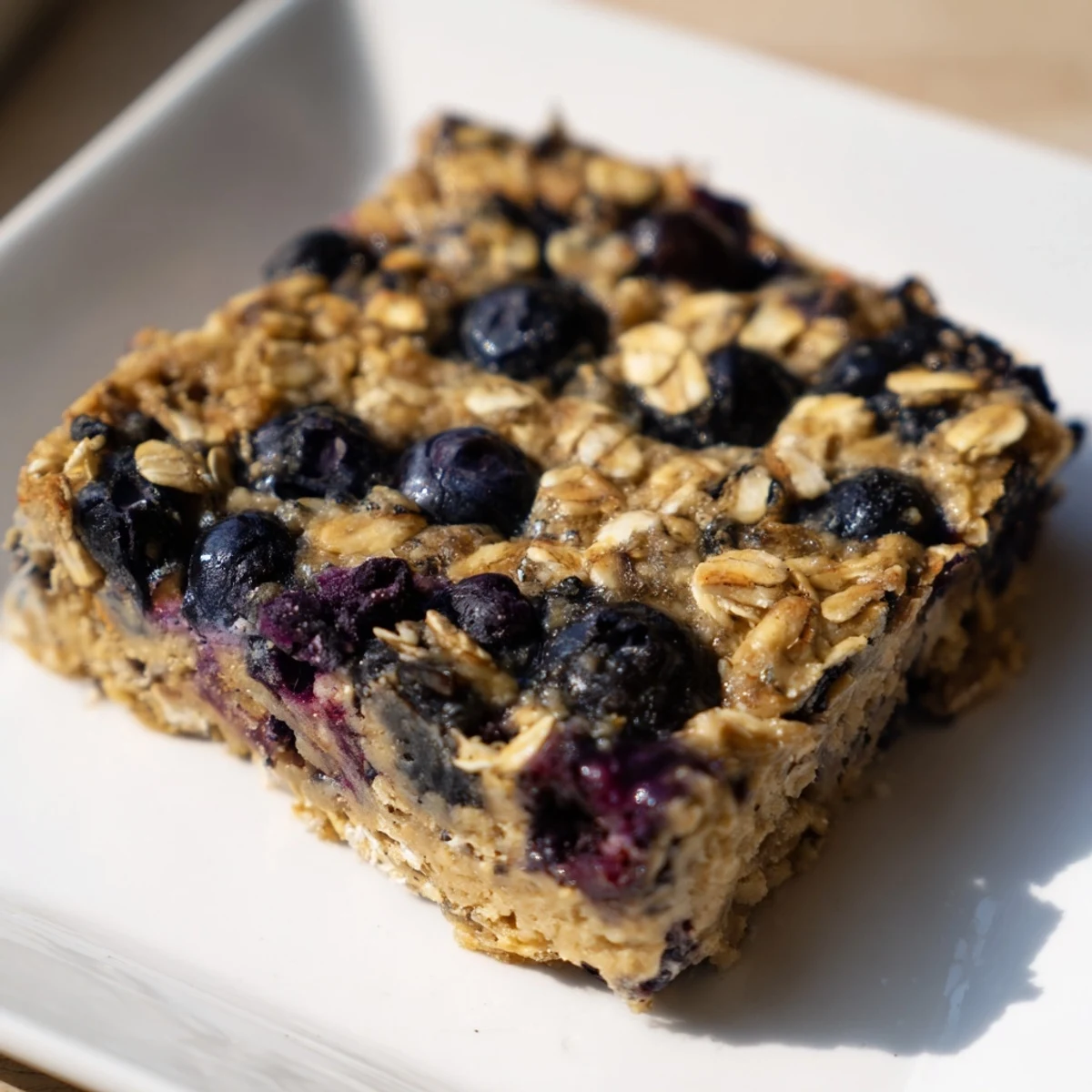 Golden Blueberry Banana Oatmeal Protein Bars, filled with juicy blueberries, ready for a healthy breakfast or snack.