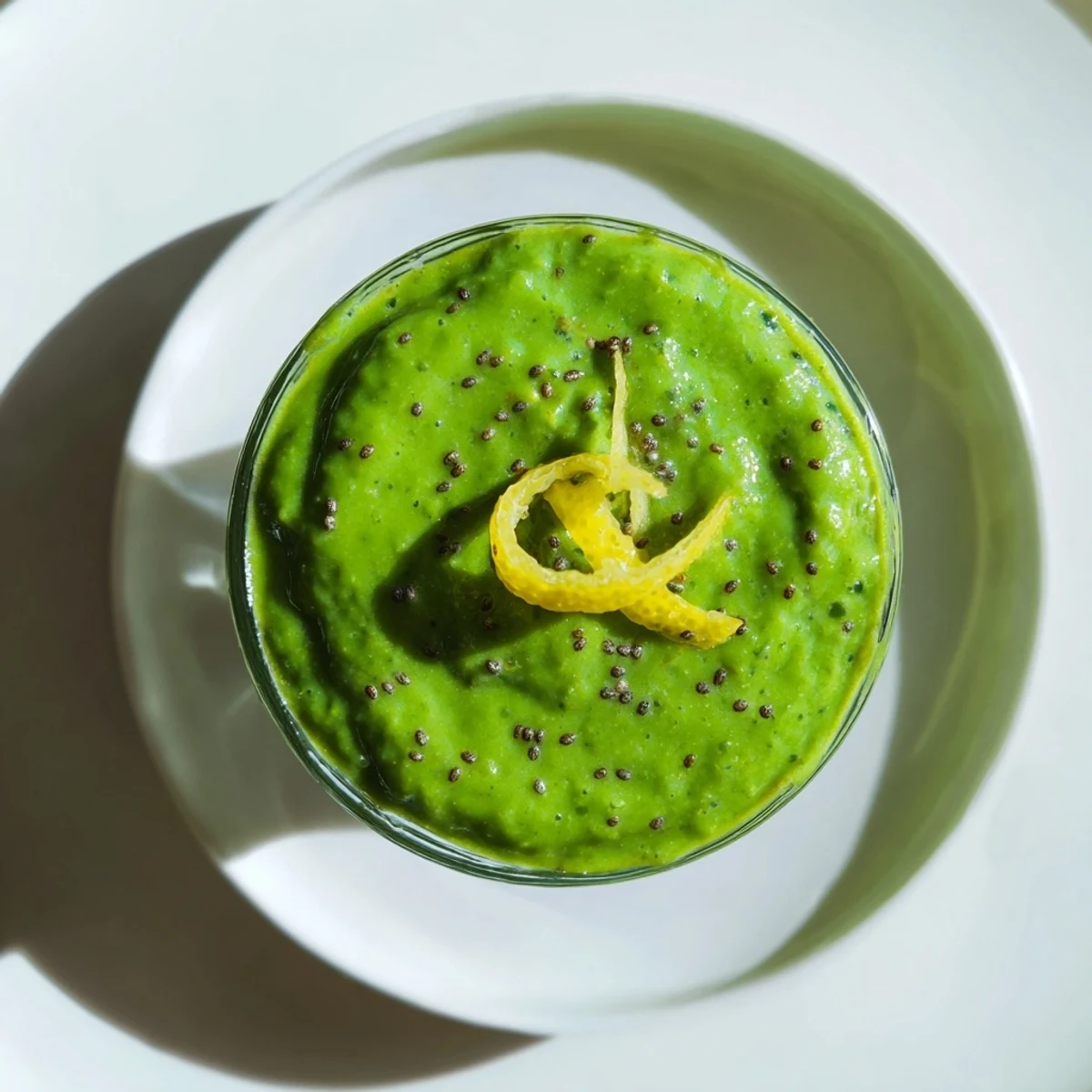 Bright green Spinach Avocado Smoothie ready to drink, creamy and full with banana and mango flavors.