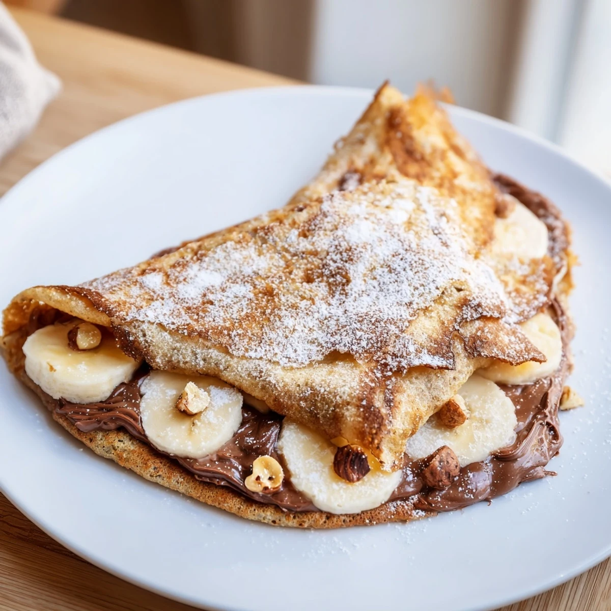 Warm, golden Banana Nutella Wrap, folded with crispy edges, ready for a delicious dessert.