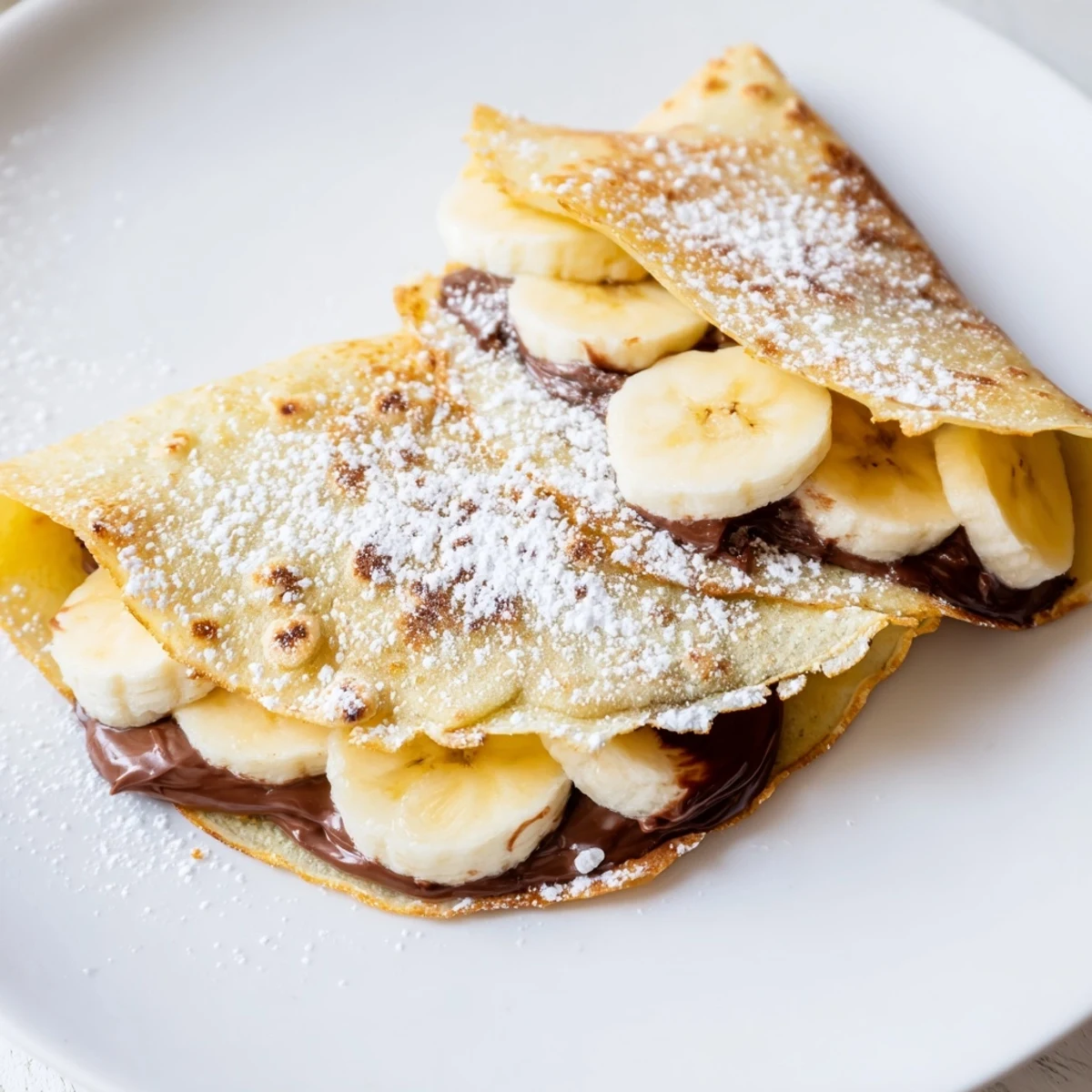 A close-up of a layered Banana Nutella Wrap, showing the banana slices and melted Nutella inside.