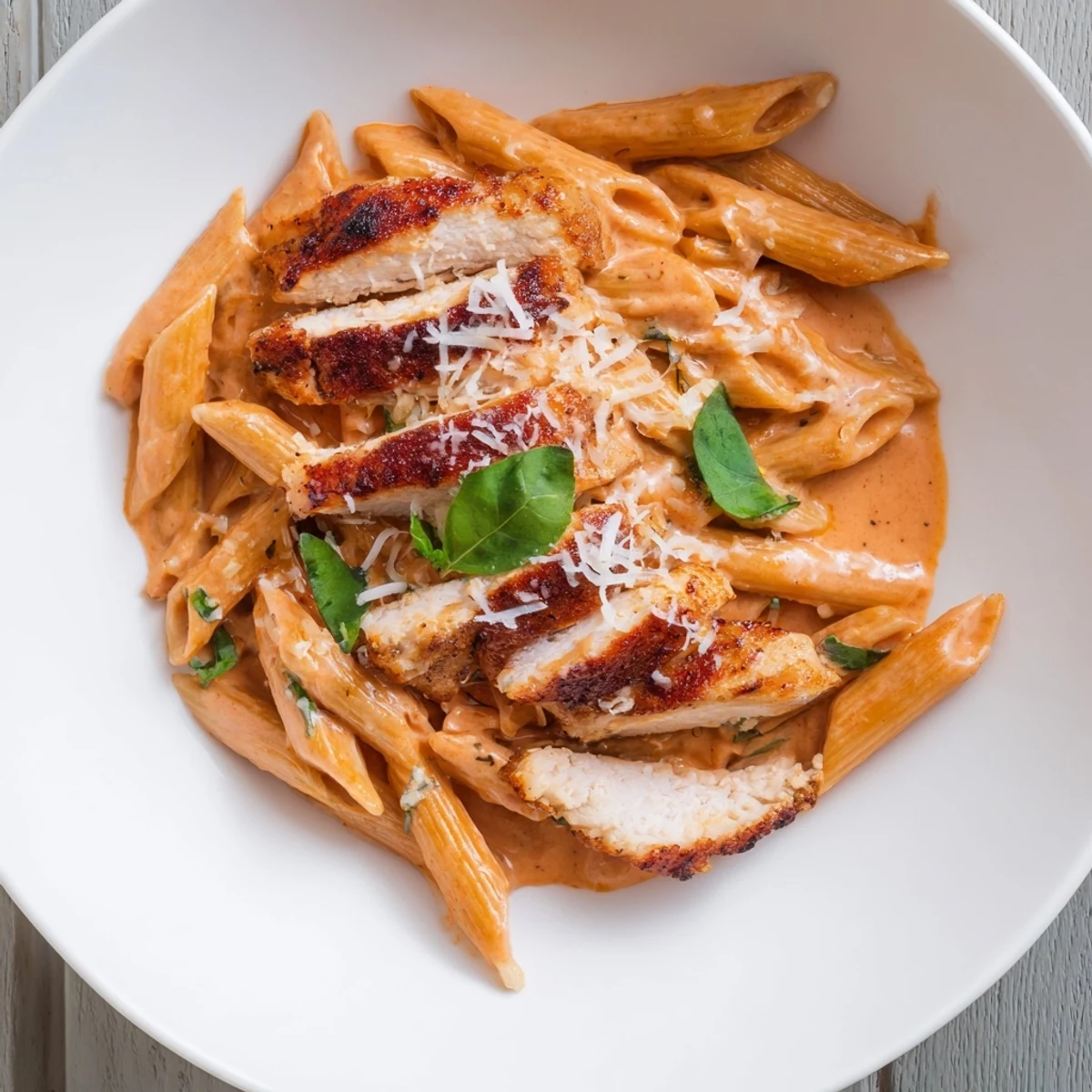 Creamy Tomato Basil Chicken Pasta showcases a flavorful, rich tomato sauce with perfectly cooked penne.