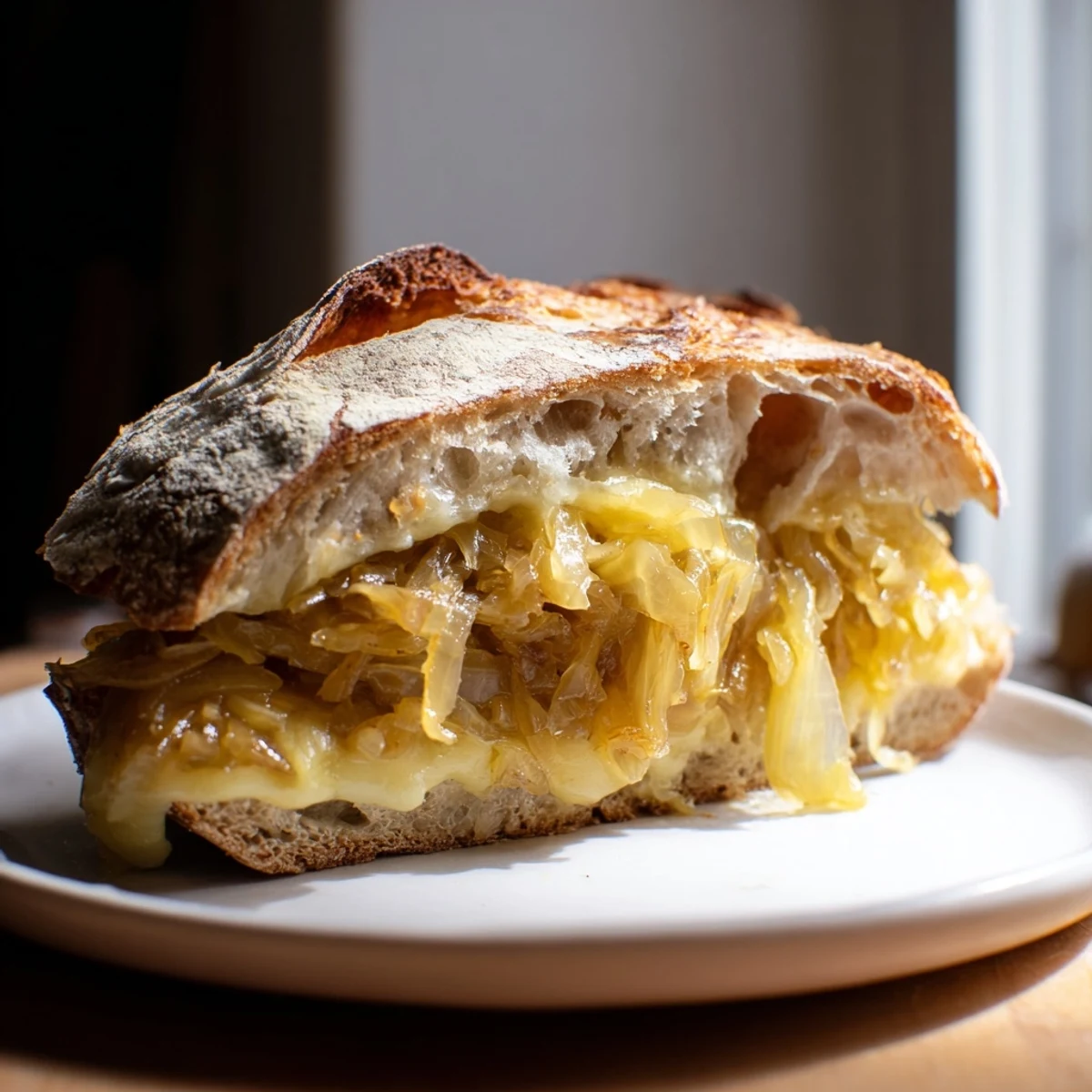 Golden, melty Caramelized Onion and Gruyère Grilled Cheese, perfect with a warm tomato soup.