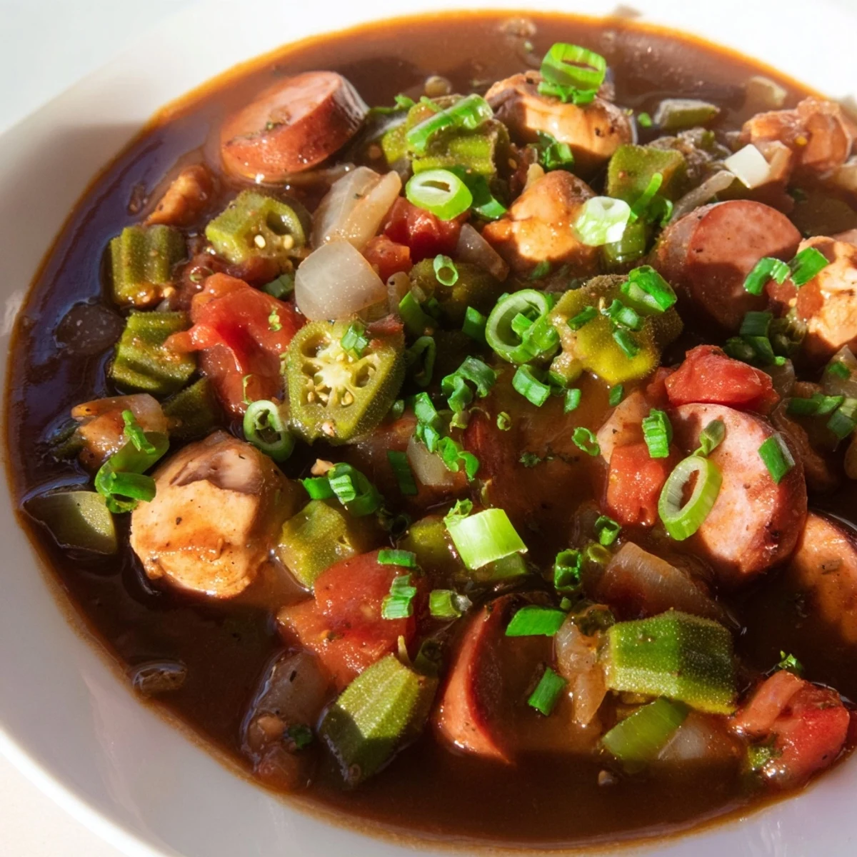Warm and comforting Gumbo Okra Soup simmering with chicken and okra, perfect with fluffy white rice.