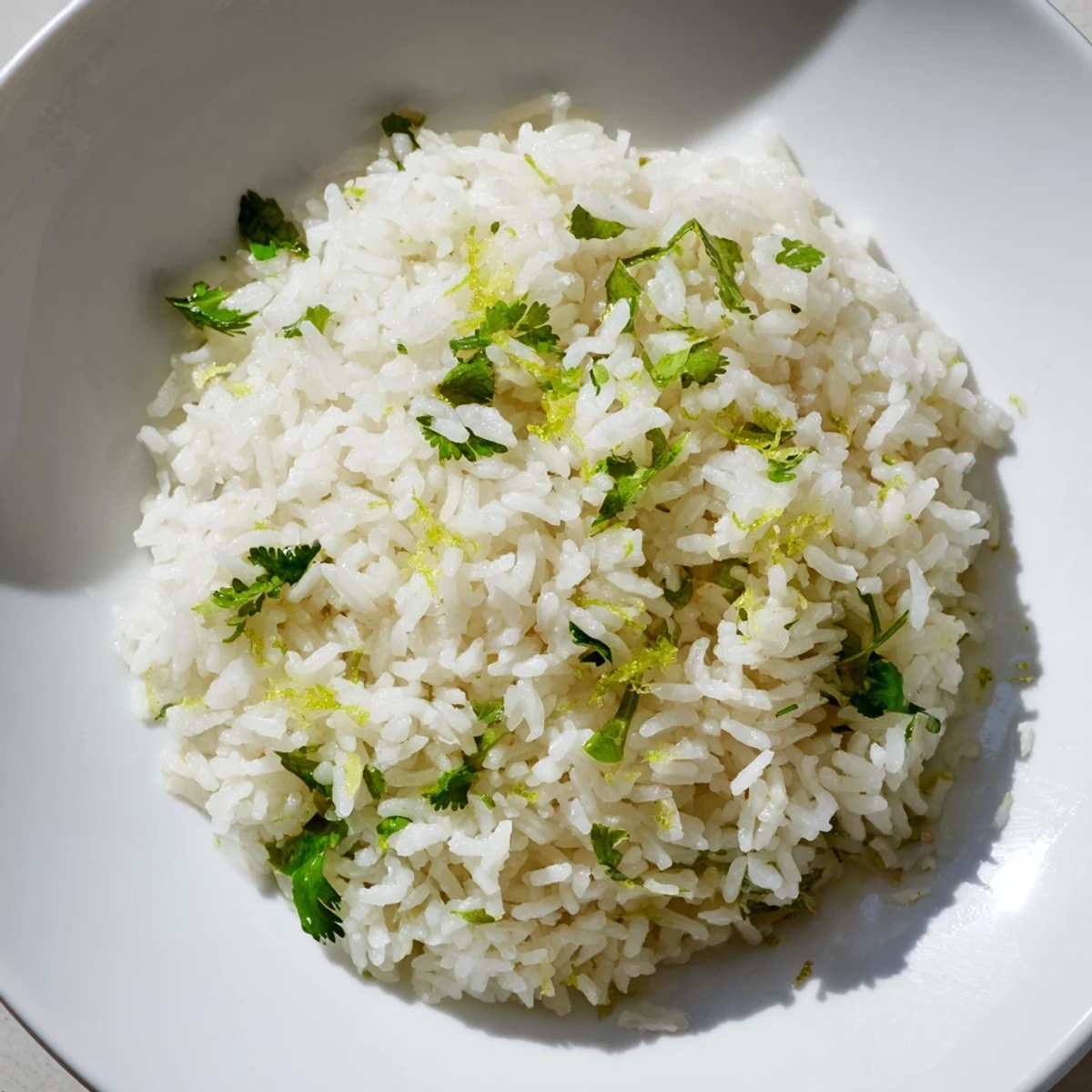 Fluffy Cilantro Lime Rice gleaming with fresh green herbs, ready to complement tacos.