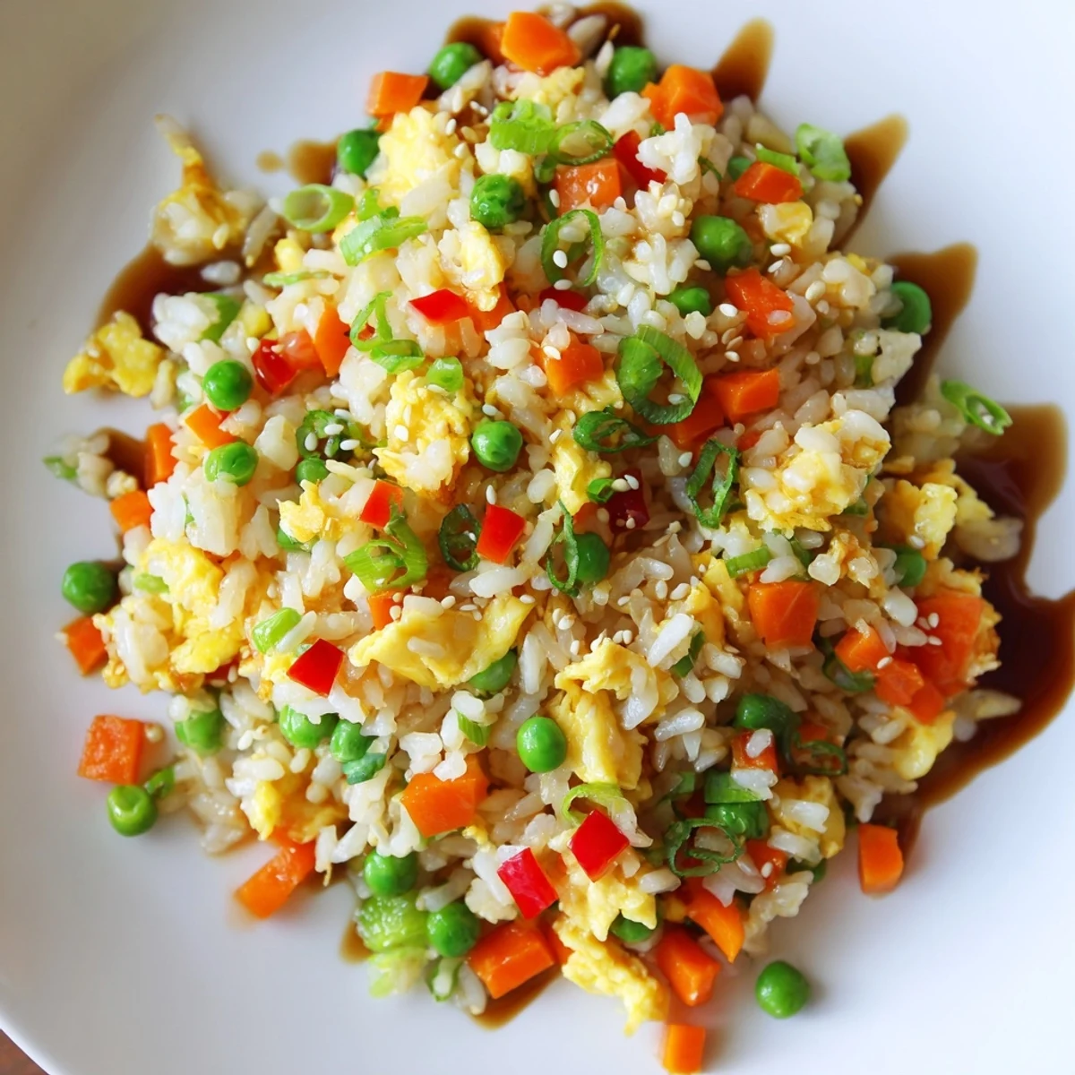Golden fried Egg Fried Rice, a delicious stir-fry with perfectly cooked rice and scrambled eggs.