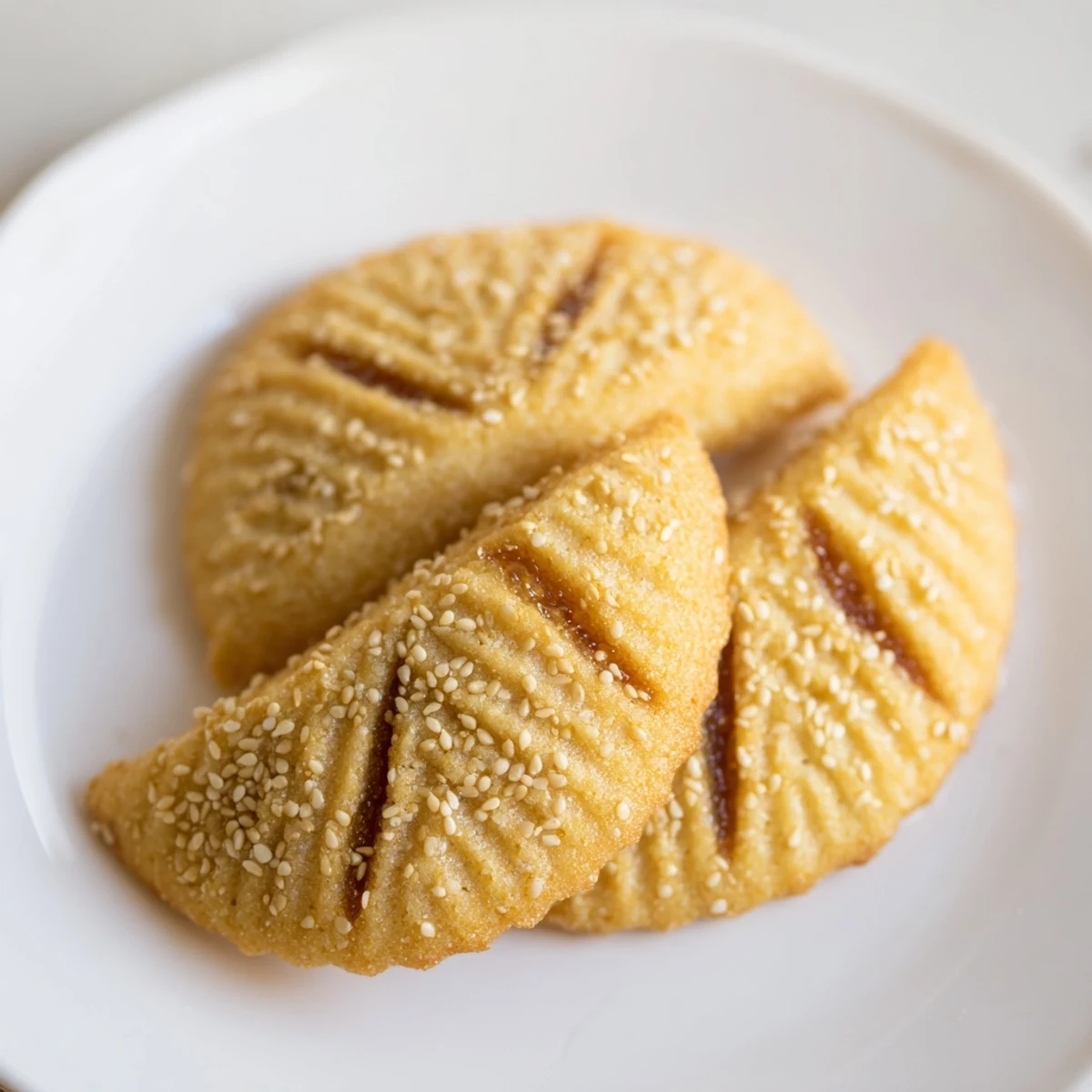 Diamond-shaped Makroudh, traditional Tunisian cookies, glistening with honey, perfect for dessert or a treat.