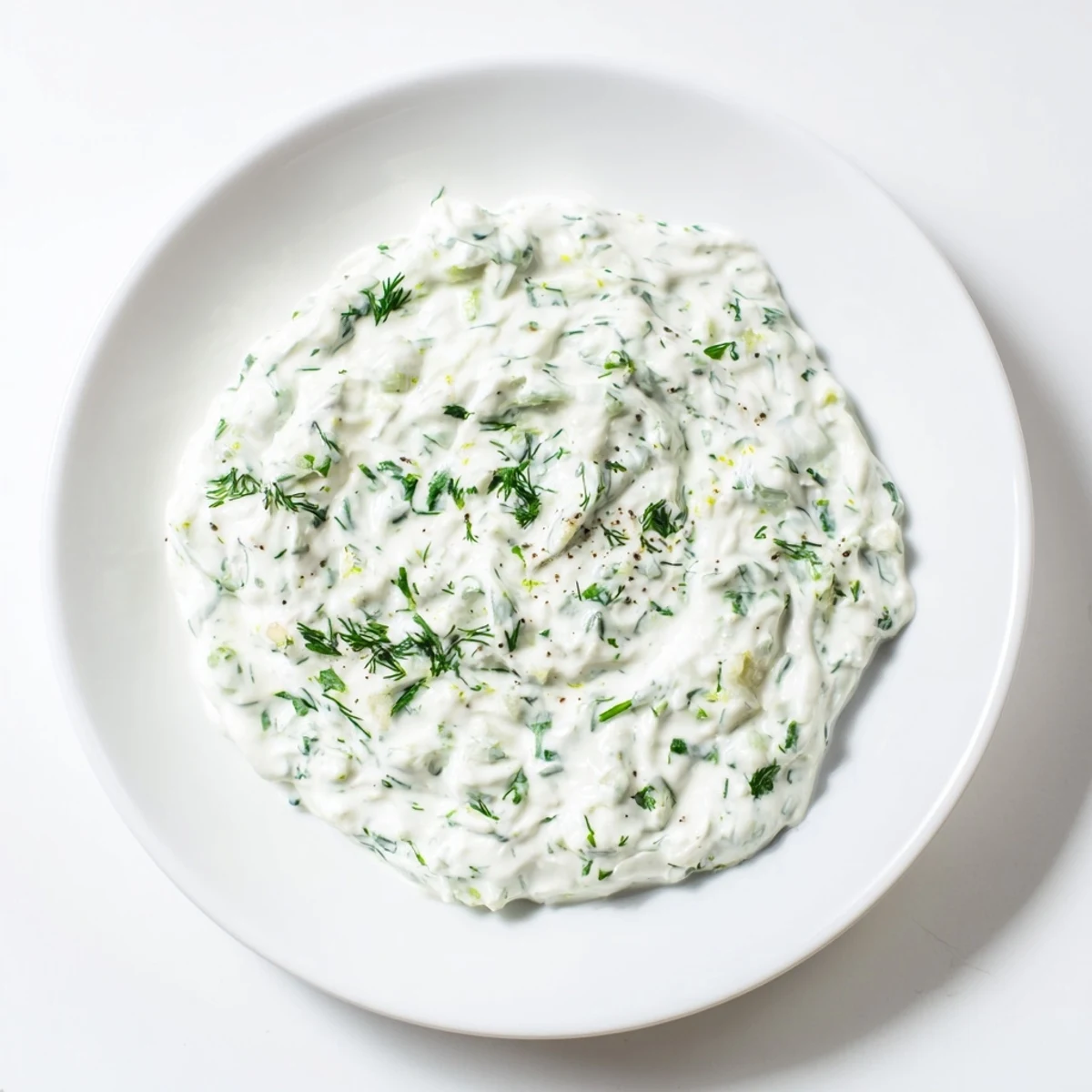 A close-up of creamy Greek Yogurt Herb Dip garnished with fresh dill and chives, served with colorful vegetable crudités.