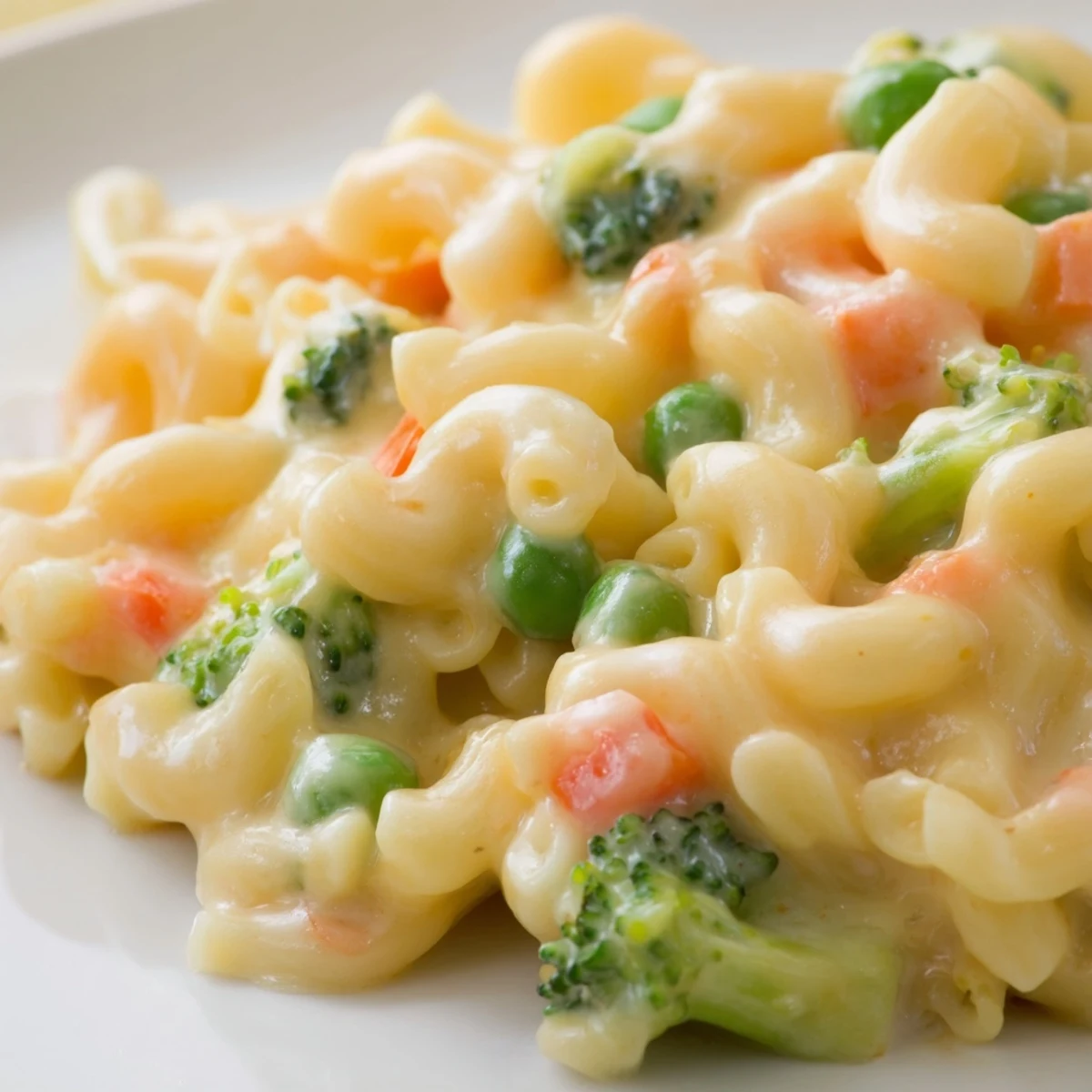 Steaming bowls of Garden Veg Mac and Cheese feature tender elbow noodles enveloped in a creamy cheese sauce with broccoli and carrots.