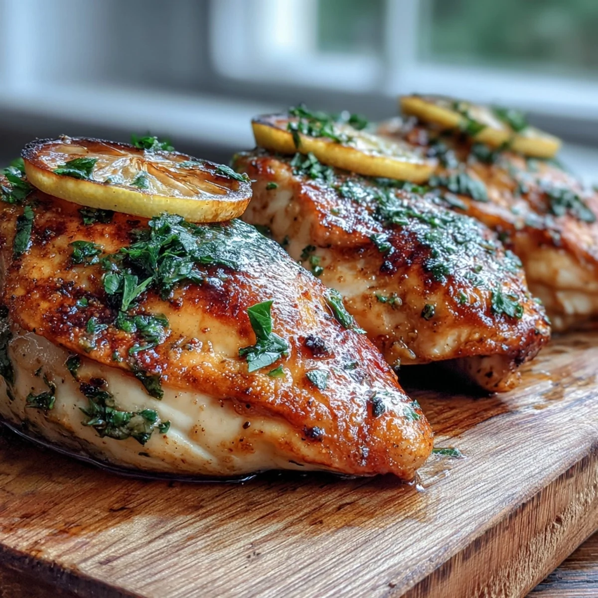 Seasoned raw Oven Baked Chicken Breast on parchment paper with olive oil and spices, ready for the oven.