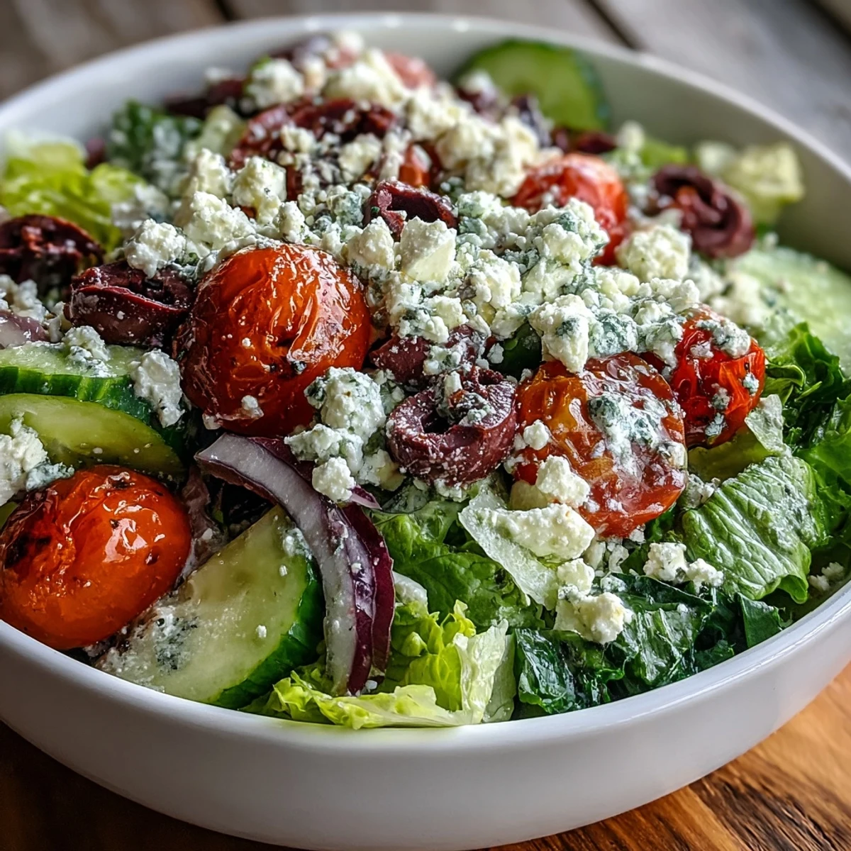 Ready-to-serve Greek Salad Bowl dressed in zesty Greek vinaigrette, perfect alongside warm pita bread.