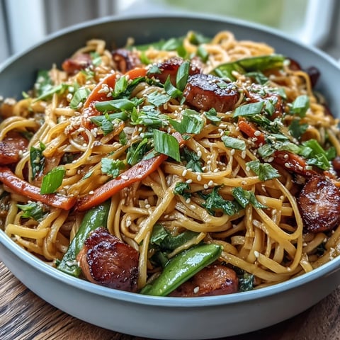 Steaming noodles and tender pork mingle with crisp bell peppers in this savory Pork Noodle Stir-Fry, served fresh from the wok.  