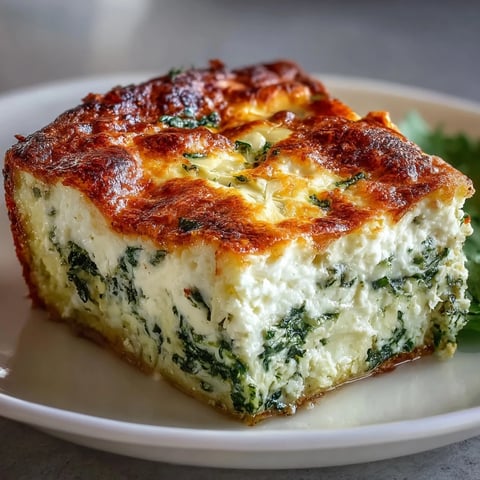 Freshly baked High Protein Spinach Artichoke Bake with golden, bubbly feta topping from a 9x9 dish.