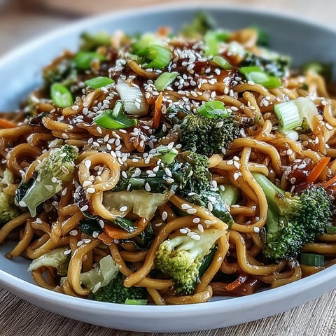 Vibrant bowl of Asian Teriyaki Noodle Bowl featuring egg noodles, crisp broccoli, and carrots glistening in savory sauce.