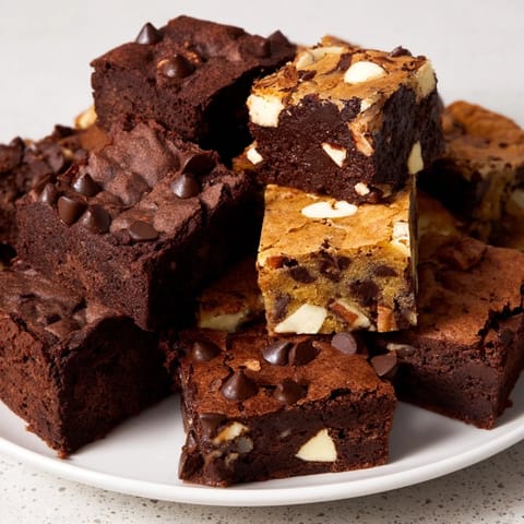 A beautiful display of brownie and blondie squares, offering a delightful mix of chocolate and vanilla flavors.
