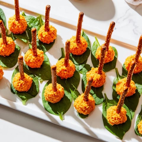 A close-up of the adorable Pumpkin Patch grid, with pretzel stems and optional parsley leaves.