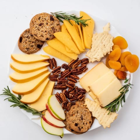 This Thanksgiving Leaf Fall appetizer board shows an inviting fall spread with crackers and nuts.