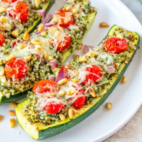 Cheesy Pesto Zucchini Boats