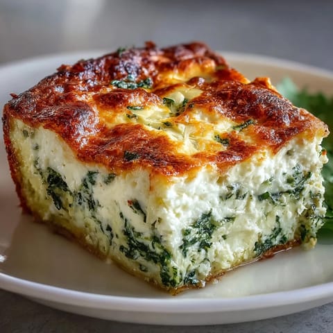 Freshly baked High Protein Spinach Artichoke Bake with golden, bubbly feta topping from a 9x9 dish.