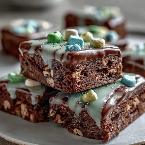 Vibrant St. Patricks Day dessert platter featuring white chocolate Lucky Charms bark and fresh fruit.  