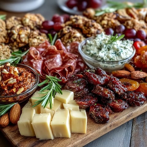 Housewarming Party Charcuterie Board with Dips and Crackers featuring an artful arrangement of cured meats, cheeses, fresh fruits, and crackers—perfect for celebrating new beginnings.