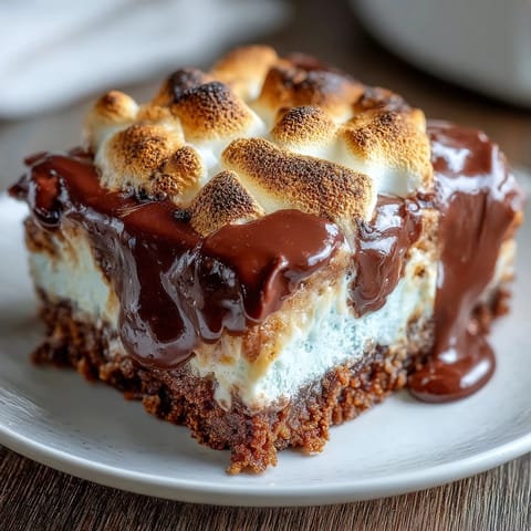 Gooey 4th of July smores dip in a cast iron skillet, with melted chocolate and golden toasted marshmallows, perfect for sharing at summer parties.
