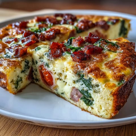 One-Pan Ham and Swiss Frittata with fluffy eggs, melted Swiss cheese, and tender ham. A savory brunch favorite baked to golden perfection.