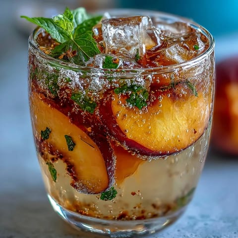 Copycat Starbucks Iced Peach Green Tea Lemonade, perfect for a summer refreshment.