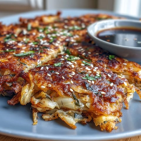 Crispy Cabbage Kimchi Pancakes sizzling in a hot skillet, golden brown and packed with tangy kimchi flavor.