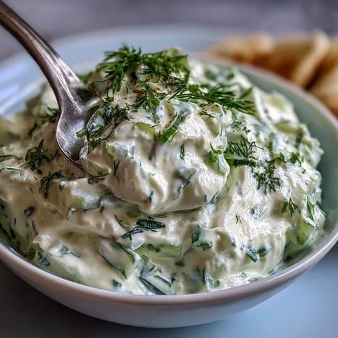 Creamy Skyr Tzatziki Dip with crisp cucumber and fresh dill, a refreshing appetizer dip.
