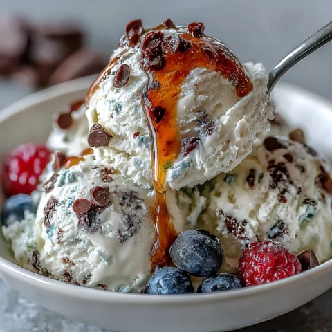 Viral healthy dessert: TikTok Cottage Cheese Ice Cream, smooth, sweet, and topped with chocolate chips.