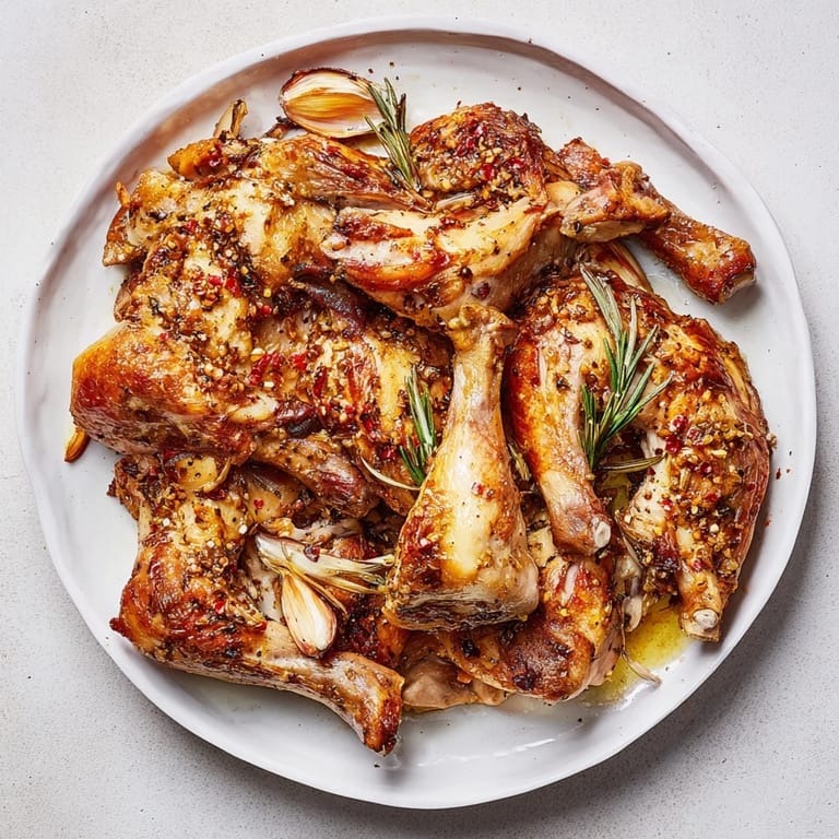 Tender Roast Chicken with Rosemary and Garlic, presented and surrounded by roasted vegetables.