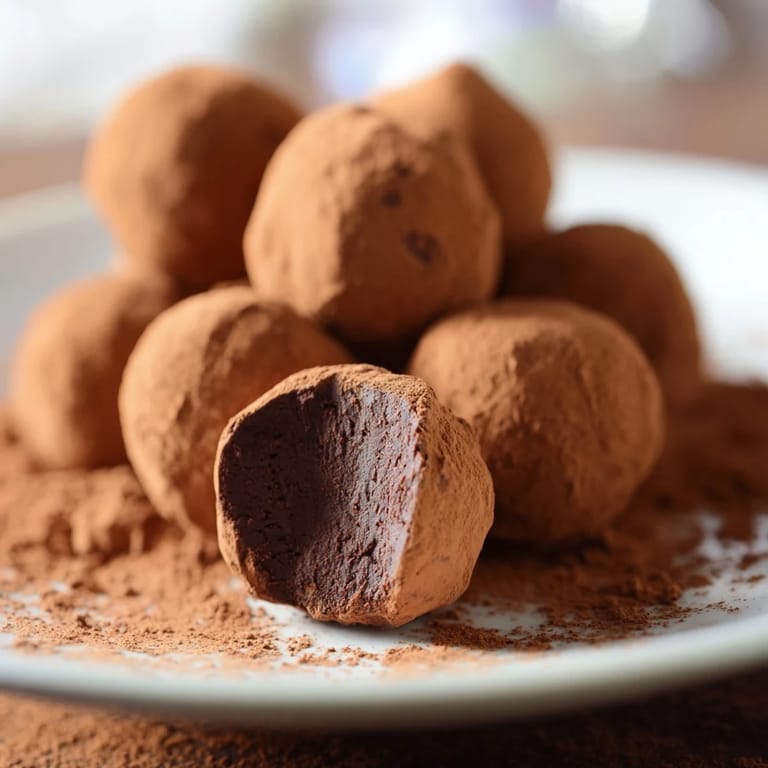 Silky dark, homemade Dark Chocolate Truffles, cooling on a tray for the best after-dinner dessert.