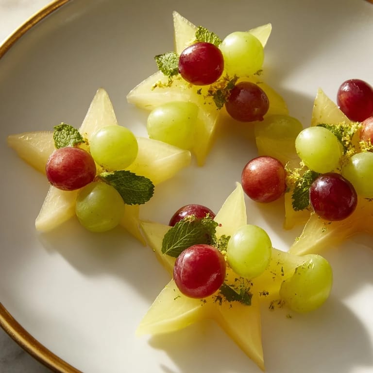 Fresh starfruit and juicy grapes arranged artfully, a colorful brunch fruit garnish for your meal.