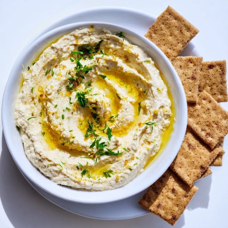 A platter offering a delicious pairing: homemade Holiday Crackers and a vibrant, flavorful hummus.