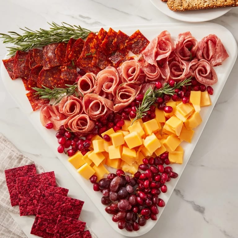 Imagine a Crimson Crest, a charcuterie board with prosciutto, goat cheese, and fresh red grapes ready to enjoy.