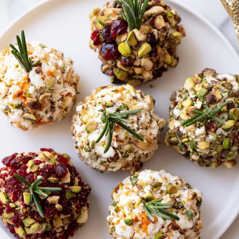 Showstopping Holiday Ornament Clusters appetizer with rosemary sprig hooks, perfect for parties.
