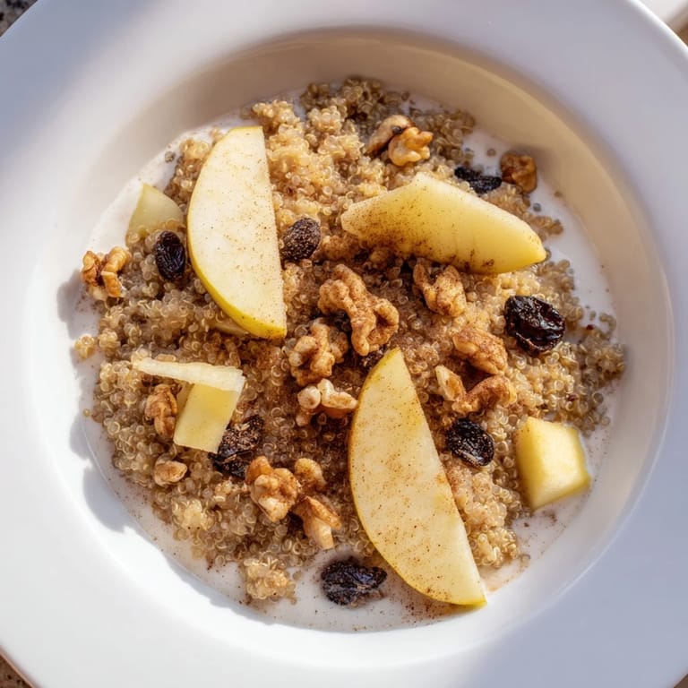 Delicious Apple Cinnamon Quinoa Bowl: a gluten-free breakfast creation with cooked quinoa and sweet toppings.