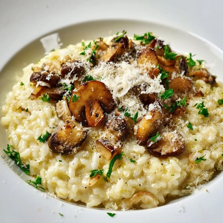 Golden mushrooms mingle deliciously with creamy Arborio rice in this flavorful risotto.