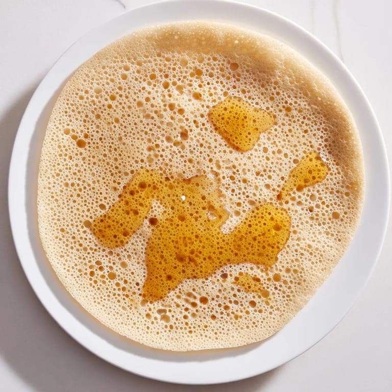 Golden, spongy Moroccan Baghrir pancakes, ready to be soaked with warm butter and drizzled honey.