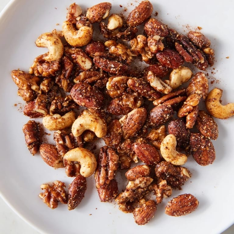 Spiced Nuts Mix roasted to perfection with cumin, paprika, and a hint of cayenne on a baking sheet.