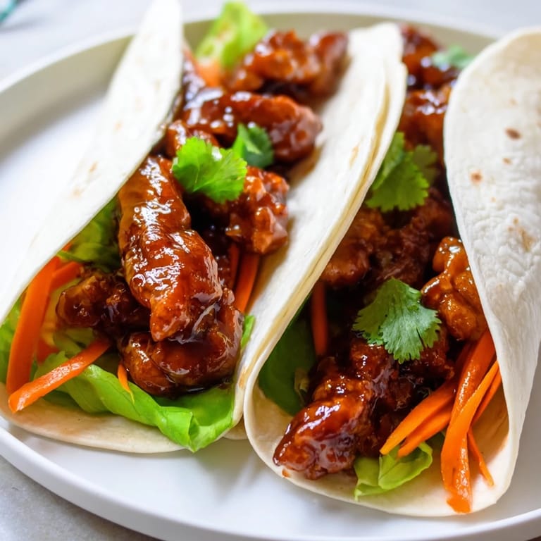 Savory Honey Sriracha Chicken Wrap served on a plate, drizzled with extra sauce and garnished with cilantro for a flavorful lunch.