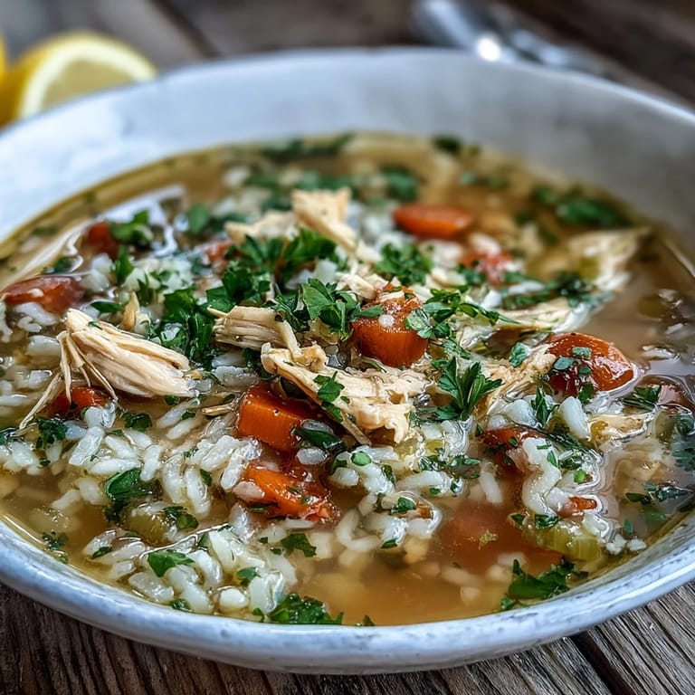 Tender shredded chicken and fluffy rice simmer in aromatic vegetables within this comforting soup. 