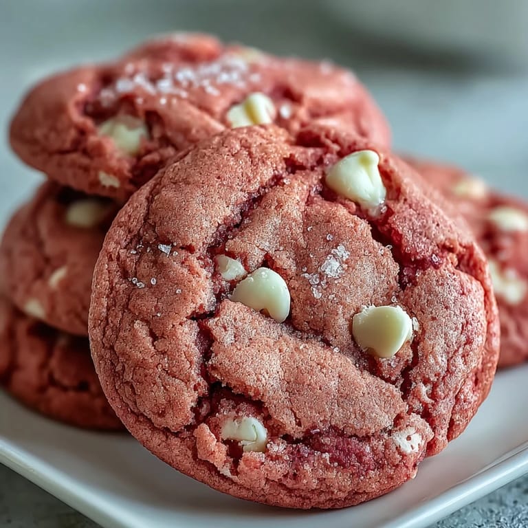 Two Pink Velvet Cookies beside a glass of milk, perfect for a sweet dessert snack or festive treat.